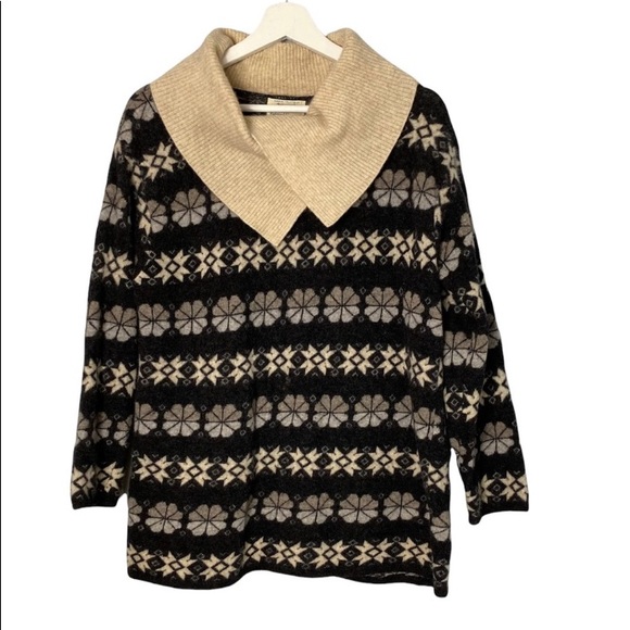 Sisley Made in Italy Relaxed Elegance Fair Isle Wool Wrap Collar Sweater M - Picture 3 of 8